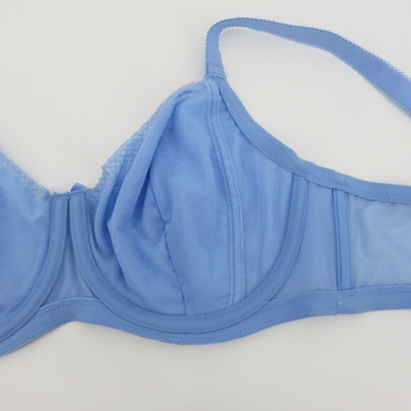 Parfait 38D Blue Floral Flower Lace Underwire Bra Bow Unlined Wide Strap NEW - Picture 9 of 14
